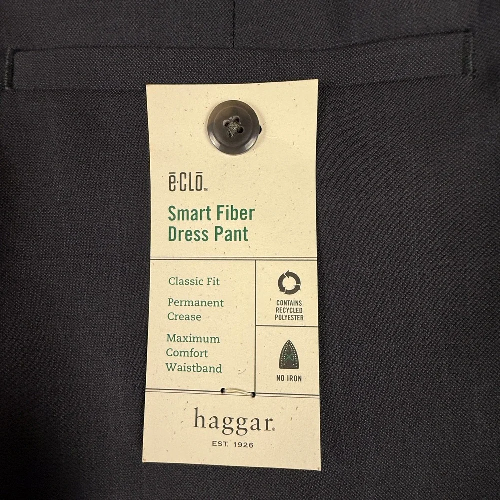 Haggar Mens 42x30 E-Clo Smart Fiber Dress Pants Medium Grey Repreve NWT